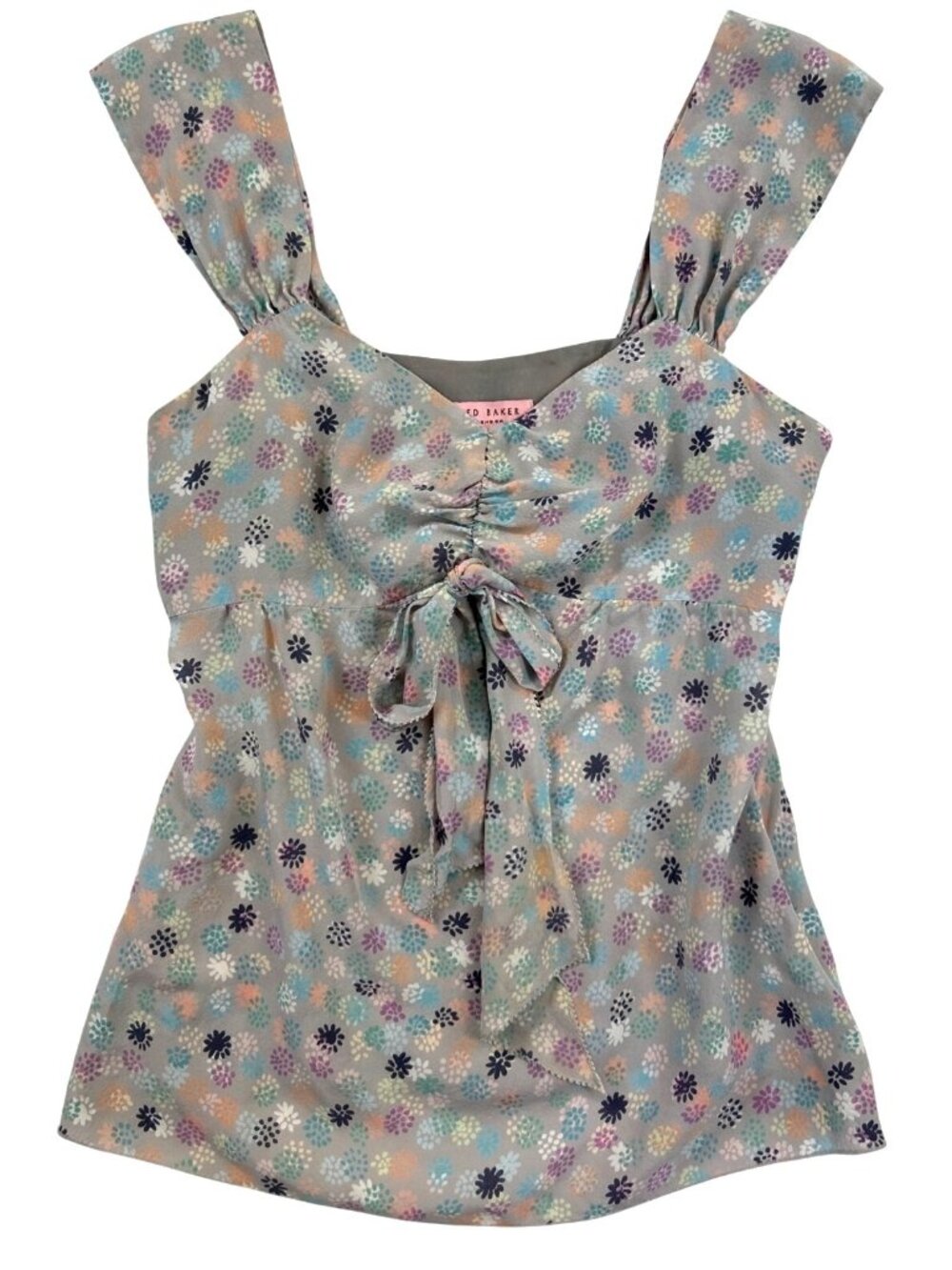 Ted Baker Sleeveless Multi Floral Chiffon Blouse Sz 2  Romantic Summer Top